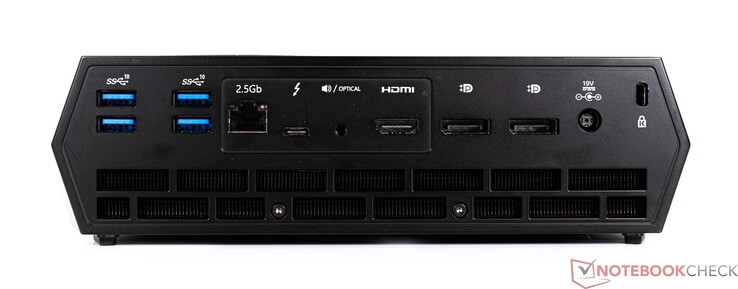Retro: 4x USB Type-A, 2,5G LAN, 1x USB Type-C, Toslink, HDMI (4K60), 2x DisplayPort 1.4, connessione di alimentazione, blocco Kensington