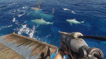 Un'immagine che mostra gli squali in Stranded Deep.