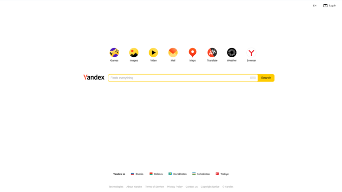 Yandex.com - pagina iniziale a partire da febbraio 2023 (Fonte: Own)