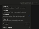 Screenshot del selettore di modelli di Claude.ai con Sonnet 5.5 selezionato