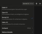 Screenshot del selettore di modelli di Claude.ai con Sonnet 5.5 selezionato