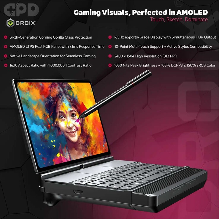 La console portatile da gioco GPD Win Max 3 è dotata di un display AMOLED da 9,06 pollici con frequenza di aggiornamento di 165 Hz.