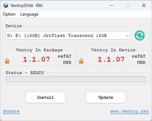 Avviare Ventoy - scegliere stick - installare