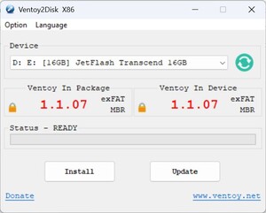 Avviare Ventoy - scegliere stick - installare