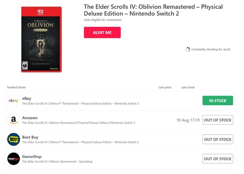 HotStock tracker per Oblivion Remastered, versione per Switch 2
