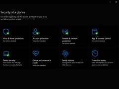 La dashboard dell'app Sicurezza di Windows che mostra il menu