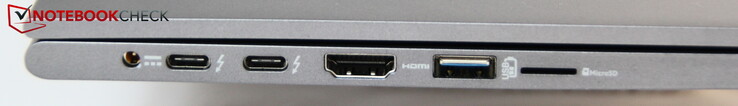 A sinistra: alimentazione, 2x USB-C, HDMI, USB-A, microSD