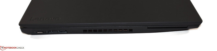 A sinistra: USB 3.1 Tipo C, porta Thunderbolt/docking, mini Ethernet, lettore di smartcard