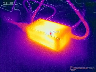 L'adattatore CA raggiunge oltre 33 C quando si utilizzano carichi impegnativi