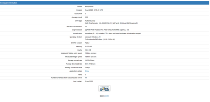 Presunta CPU AMD Zen 5 Ryzen 8000 8C/16T e GPU RX 7900 su LHC@Home. (Fonte: LHC@Home)