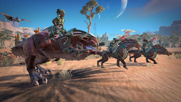 Un'immagine che raffigura le Amazzoni e i dinosauri in Age of Wonders: Planetfall.