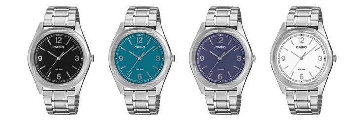 Da sinistra a destra: gli orologi Casio MTP-B210D-1AV, MTP-B210D-2A1V, MTP-B210D-2A2V e MTP-B210D-7AV