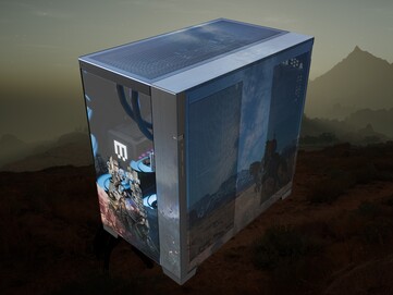 Maingear Crimson Desert Limited Edition mostra la parte anteriore del PC con un angolo