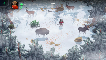 Un'immagine che raffigura un personaggio e degli animali in The Oregon Trail.