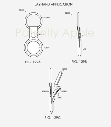 Gli AirTags possono essere forniti con vari alloggiamenti per diversi casi d'uso e impostazioni.  (Fonte: USPTO via PatentlyApple)