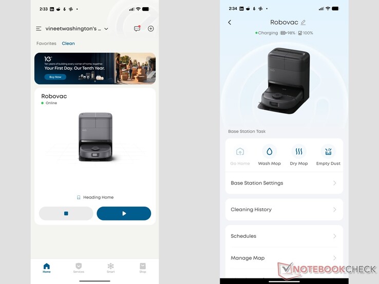interfaccia dell'app eufy per l'Omni C28.