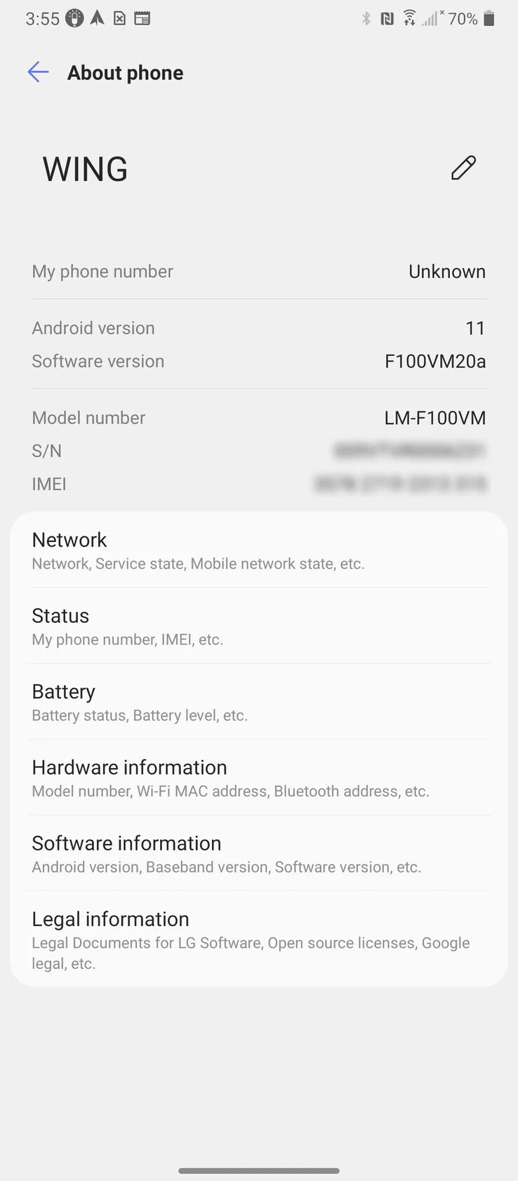 Le schermate del nuovo aggiornamento dell'LG Wing bloccato da Verizon. (Fonte: Verizon via 9to5Google)