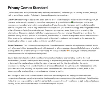 Termini di privacy del servizio Robotaxi.