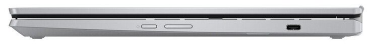 Lato destro: Tasto di accensione, bilanciere del volume, USB 3.2 Gen 1 (USB-C; Power Delivery, DisplayPort)