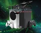 Il logo di Final Fantasy 7 Rebirth sopra le console Xbox e lo storage