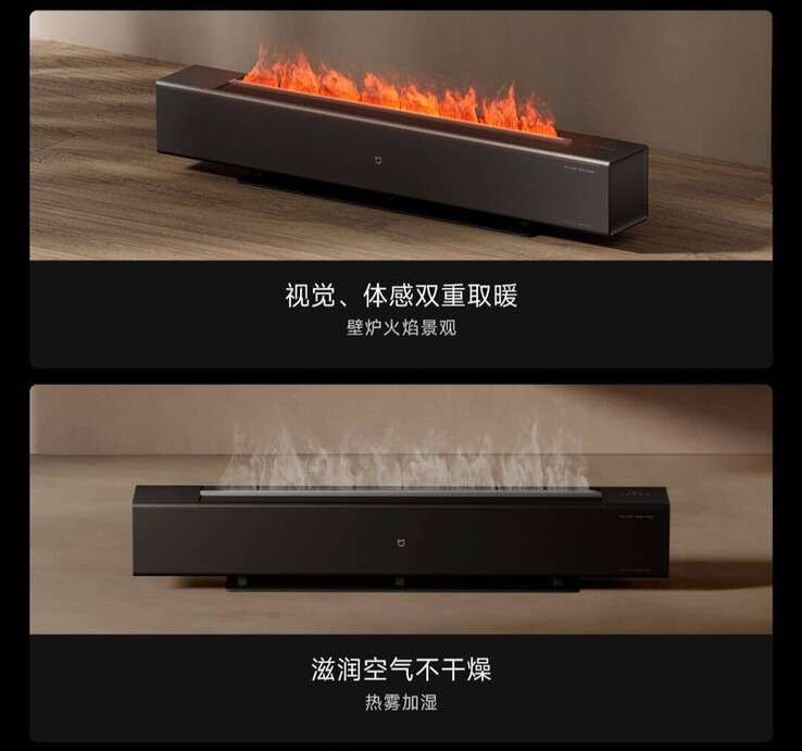 Lo Xiaomi Mijia Baseboard Heater Fire Edition utilizza un umidificatore integrato e LED per generare fiamme finte. (Fonte: Xiaomi)