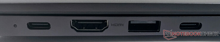 A sinistra: 2x USB 3.2 Gen1 Typ-C, 1x HDMI, 1x USB 3.2 Gen1 Typ-A