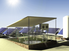 Un diagramma mostra come si potrebbe usare il pannello solare per coltivare colture in condizioni aride. (Fonte: Cell Reports Physical Science)