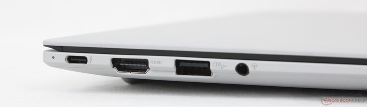 Sinistra: USB-C 4.0 Thunderbolt 4 con DisplayPort + Power Delivery, HDMI 2.1 TMDS, USB-A 3.2 Gen. 2, cuffie da 3,5 mm