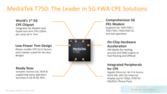 Caratteristiche del SoC MediaTek T750 5G CPE. (Fonte: MediaTeK)