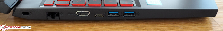 Lato Sinistro: Kensington lock, RJ45 LAN, HDMI 2.0, USB 3.0 Type-C, 2 x USB 3.0 Type-A