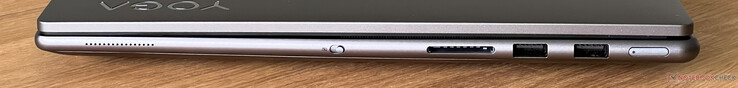A destra: webcam eShutter, lettore di schede SD, 2x USB-A 3.2 Gen.1 (5 Gbit/s), pulsante di alimentazione