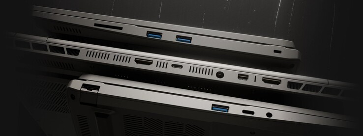 Il computer portatile da gioco InfinityBook Max 15 di Tuxedo presenta una discreta gamma di porte. (Fonte: Tuxedo)
