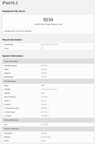 Apple Elenco Geekbench M4 (immagine via Geekbench)