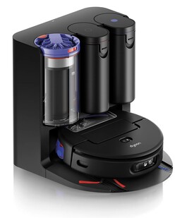 Il dock ciclonico contiene una pattumiera e due serbatoi d'acqua per ricaricare il robot (fonte: Dyson)