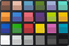 Foto dei colori ColorChecker. Il colore di riferimento si trova nella metà inferiore di ogni campo.