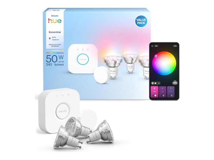 Lo Starter kit Philips Hue Essential con lampadine GU10. (Fonte: Philips Hue)