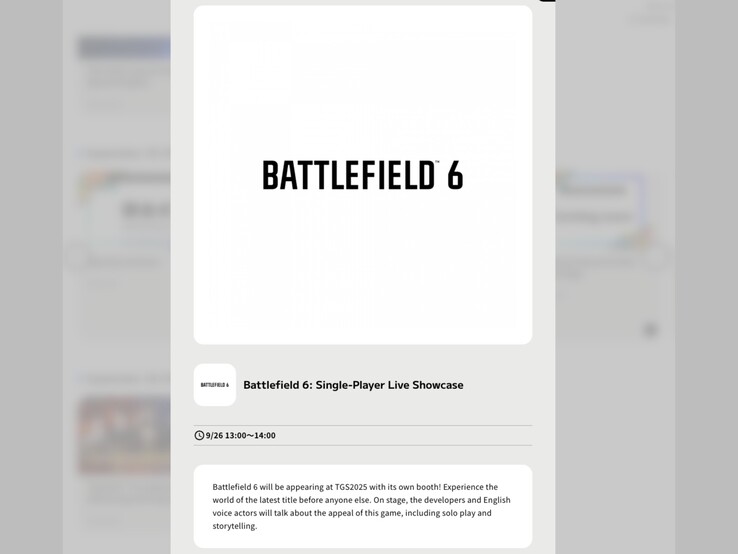 Schermata tradotta a macchina della vetrina ufficiale di Battlefield 6 al Tokyo Game Show. (Fonte immagine: programmi TGS)