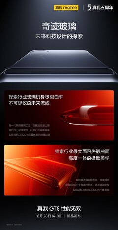 Realme mostra il suo nuovo GT5 con supporto Miracle Glass in vista del lancio. (Fonte: Realme via Weibo)
