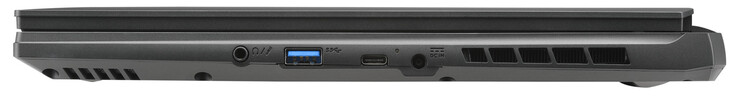Lato destro: Combo audio, USB 3.2 Gen 1 (USB-A), Thunderbolt 4 (USB-C; Displayport), connettore di alimentazione