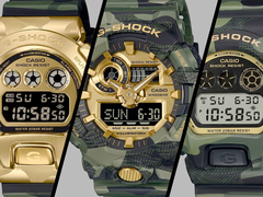 Secondo quanto riferito, Casio lancerà quattro nuovi orologi a tema Camo e Gold a giugno (GA-V01CMG-3A non presente nell'immagine)
