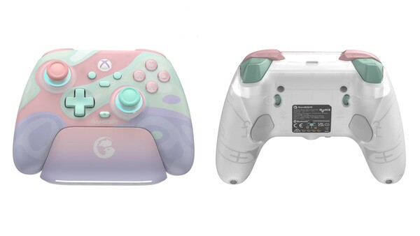 GameSir T7 Pro Sugar Whirl ha un dock di ricarica e due pulsanti posteriori.