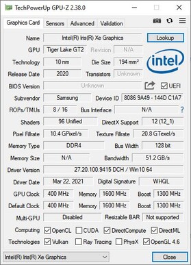 Samsung Galaxy Book - GPUz