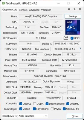 Specifiche tecniche di GPU-Z (Fonte: ITmedia)