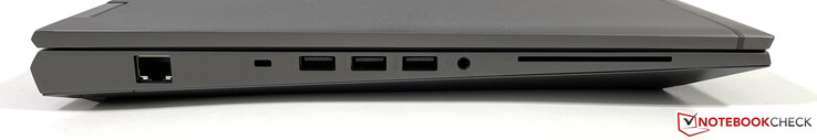 Lato sinistro: Ethernet, slot per un blocco di sicurezza nano, 3x USB 3.2 Gen 1 (1x alimentato), jack stereo 3.5 mm, SmartCard