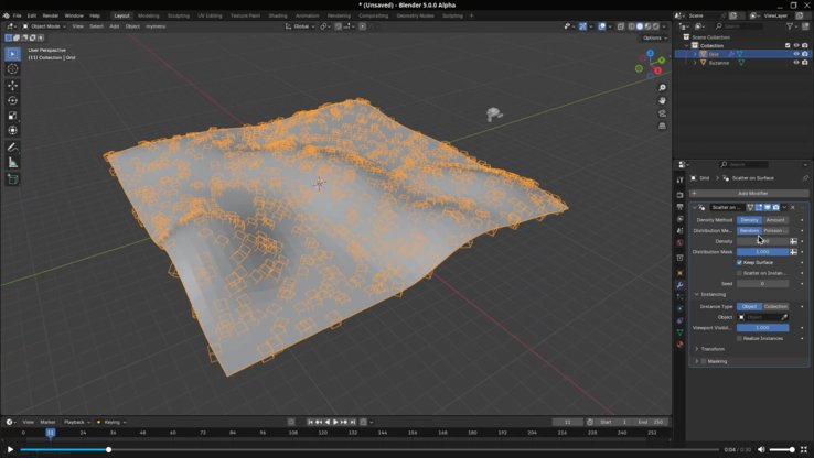 Blender 5.0 scatter sul modificatore di superficie. (Fonte immagine: Blender)