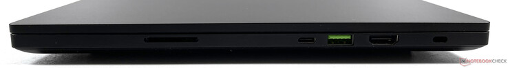 A destra: Lettore di schede SD, Thunderbolt, USB-A 3.2 Gen. 2, HDMI 2.1, porta di blocco