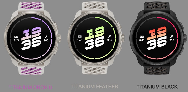 Lo smartwatch Suunto Race 3S è disponibile nelle colorazioni Titanium Orchid, Titanium Feather e Titanium Black.