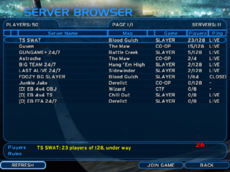 Il port nativo di Halo CE include un browser dei server pubblici per partecipare a partite multigiocatore online.
