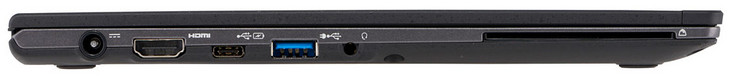 A sinistra: accensione, HDMI, 2x USB 3.1 Gen1 (1x USB Type-C, 1x USB Type-A), jack audio combinato, lettore di smart card