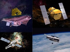 Nella foto i telescopi spaziali JWST, Hubble, Chandra e Swift (Fonte immagine: NASA; modifica)